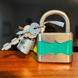 Vintage Silver and Green Padlock with Keys